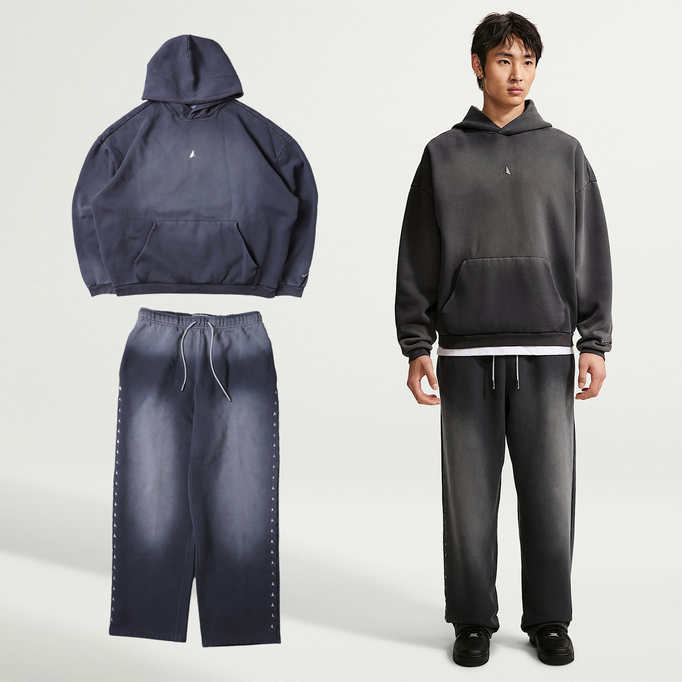 男款 NIKE JA STANDARD ISSUE 深灰 水洗 莫蘭特 水鑽 金屬標 內刷毛 休閒 運動 長褲 帽T 套裝【JA9581/IM5765】NKTF
