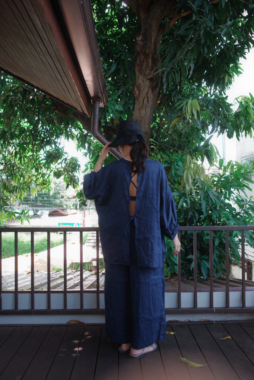 亞麻深藍長袖上衣/外套
