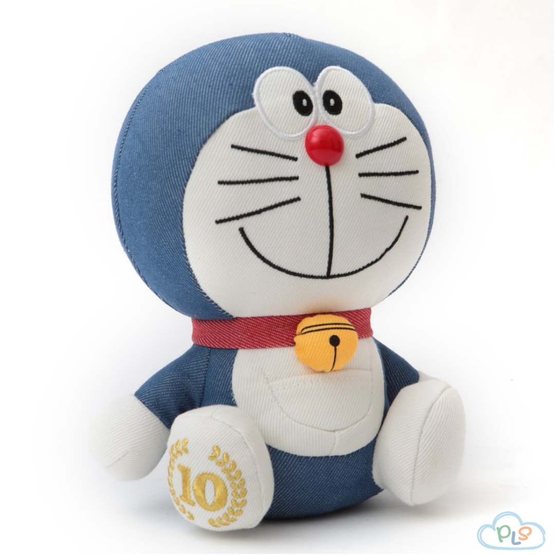 In Stock 10Th Anniversary Denim Doraemon Plush Toy Doraemon Fujiko F. Fujio Museum Blue #71040-1