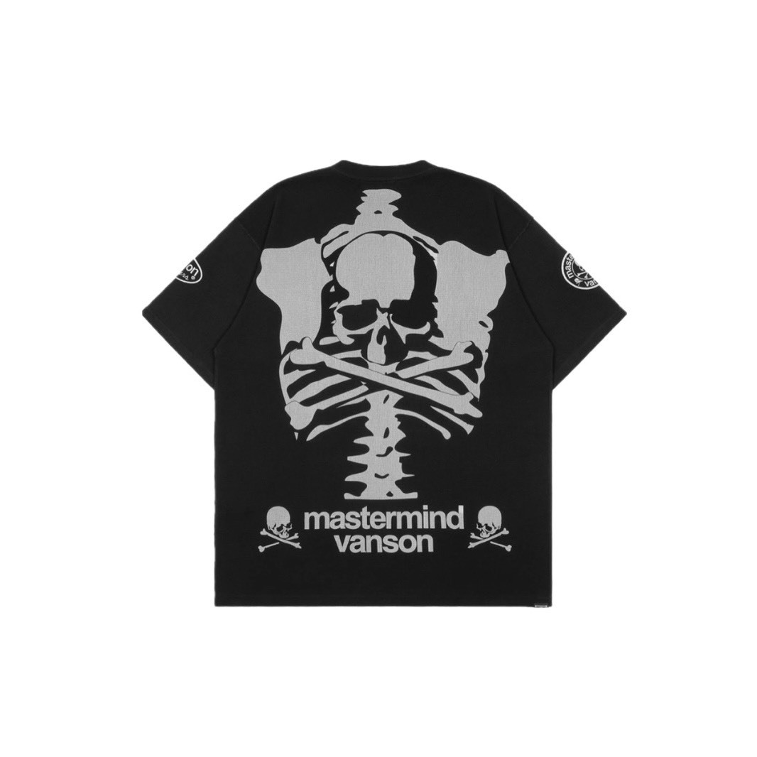 -(B2d01)-MASTERMIND WORLD X VANSON LEATHERS BOXY FIT THERMAL S/S TEE MMW寬鬆版 聯名 骷髏 華夫格 短Ｔ-MW26C17-TS301