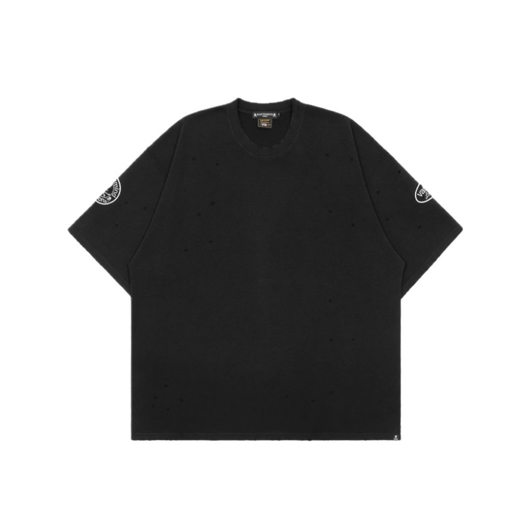 -(B2d01)-MASTERMIND WORLD X VANSON LEATHERS BOXY FIT DAMEGED THERMAL S/S TEE 聯名款 破壞 骷髏 華夫格 短Ｔ -MW26C17-TS303