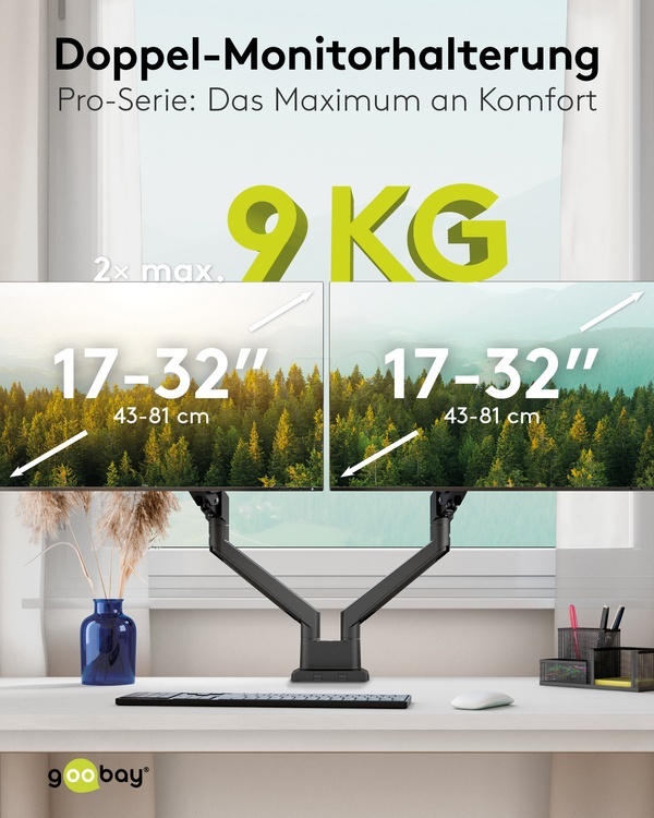 Goobay 座檯雙顯示屏氣壓搖臂支架 PRO (17-32吋)