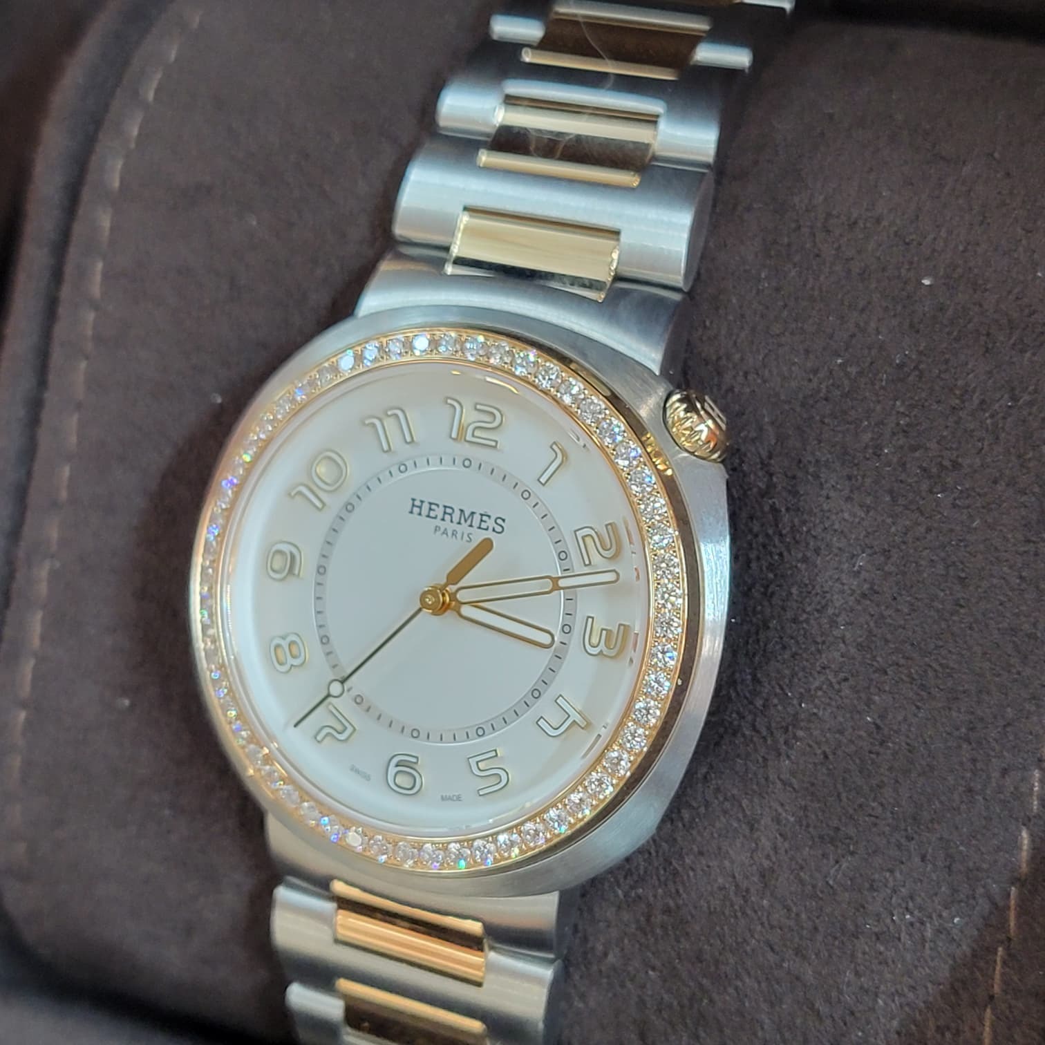 HERMES Cut watch Large model 36 mm rose gold/diamond 精鋼腕錶