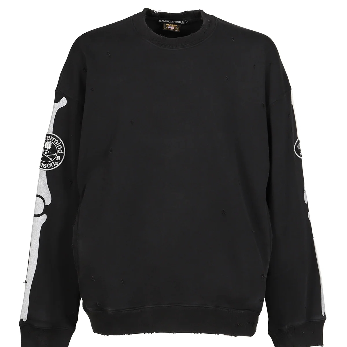 MASTERMIND WORLD X VANSON DAMEGED CREWNECK SWEATSHIRT BOXY FIT 聯名 骨頭 衛衣 破壞款-MW26C17-SW103