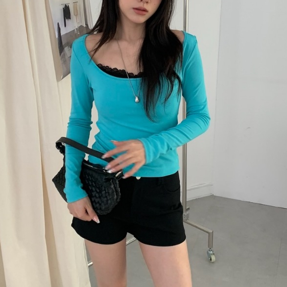 A10 配色指標 領口蕾絲罩杯上衣 #A1083