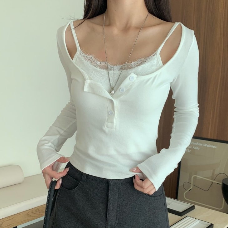 A11 微露性感 蕾絲領口罩杯背心+方領上衣 #A1084