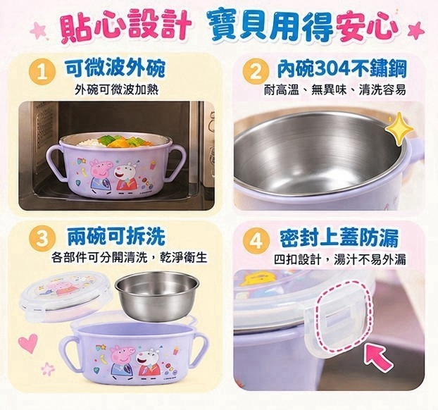 WSBB13136   正版授權｜台灣製造｜佩佩豬 Peppa Pig 304不鏽鋼雙耳隔熱碗（12月中旬）