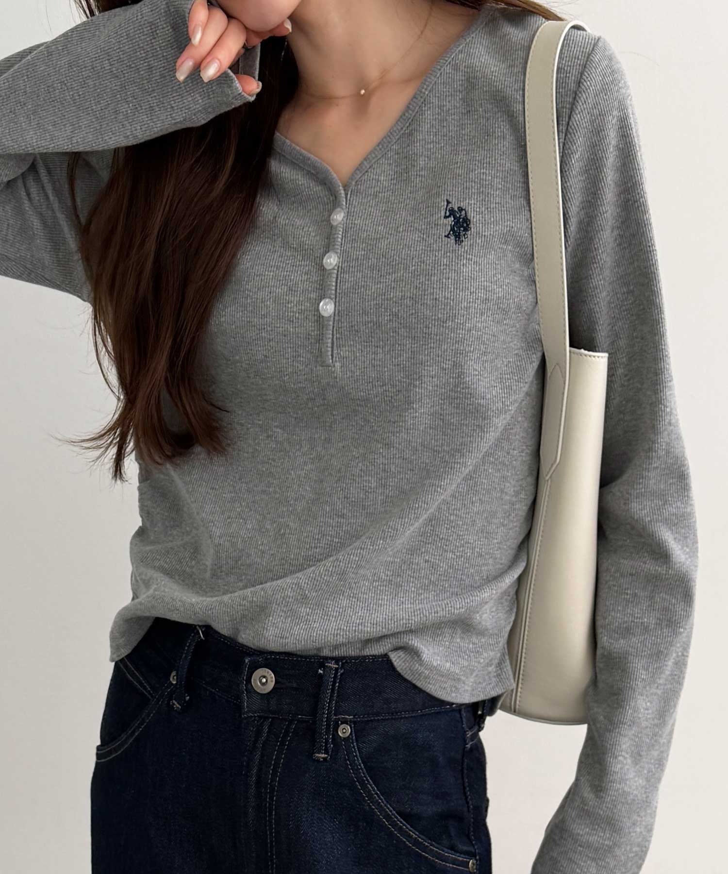 🇯🇵 GeeRA X U.S. POLO ASSN. V領 亨利領 排扣長袖 羅紋 / 預購