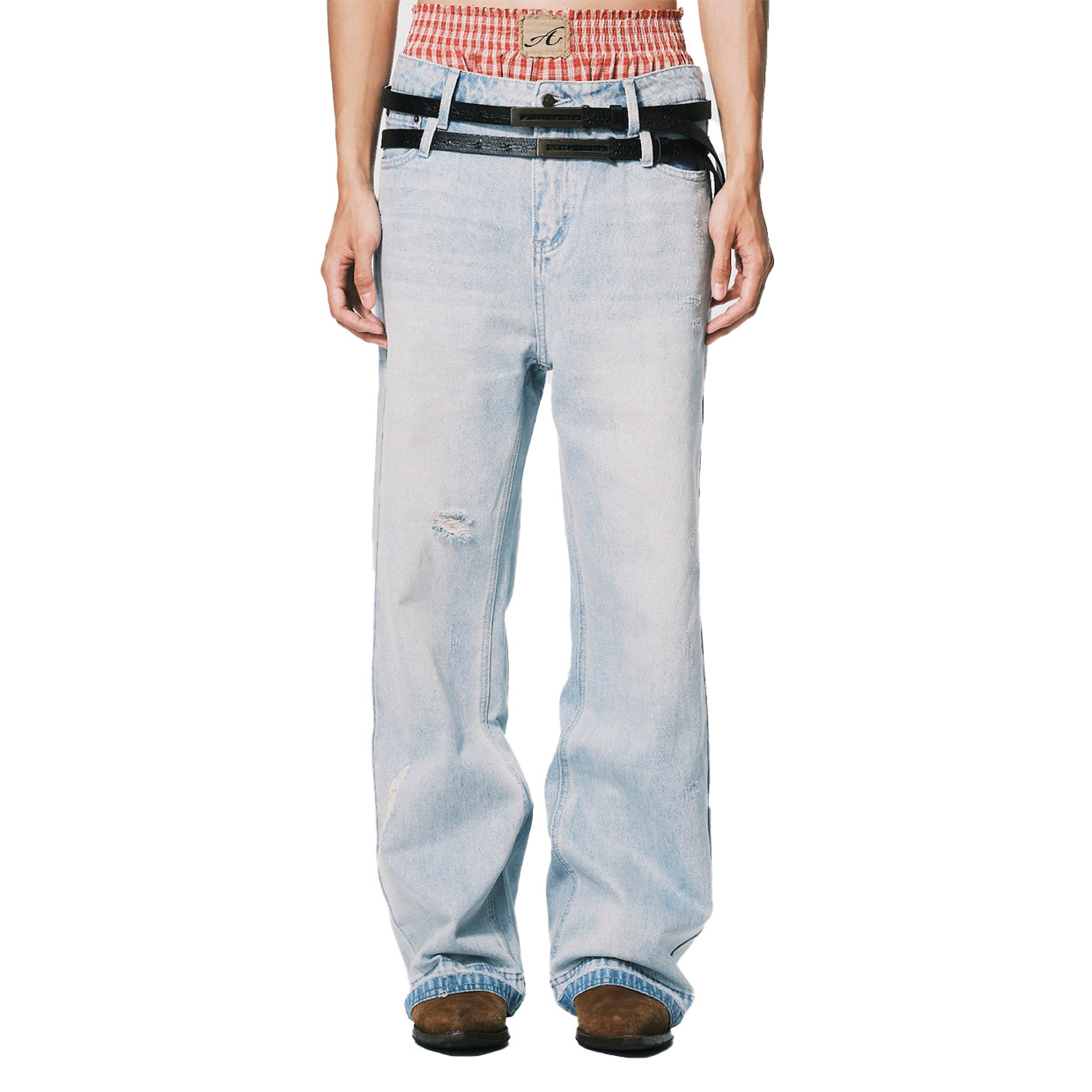 ANOWHEREMAN Washed Relaxed Straight Jeans