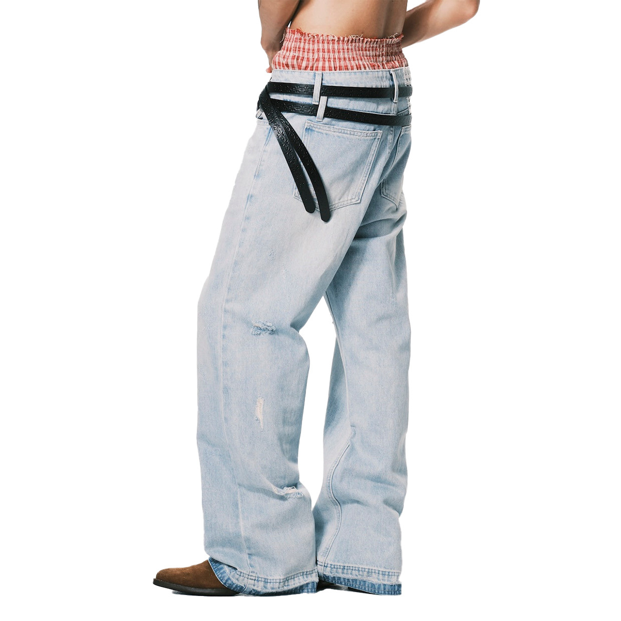 ANOWHEREMAN Washed Relaxed Straight Jeans