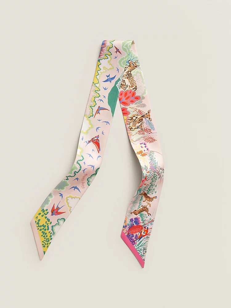 HERMES Rewilding Nature twilly Rose Nacre / Vert / Jaune