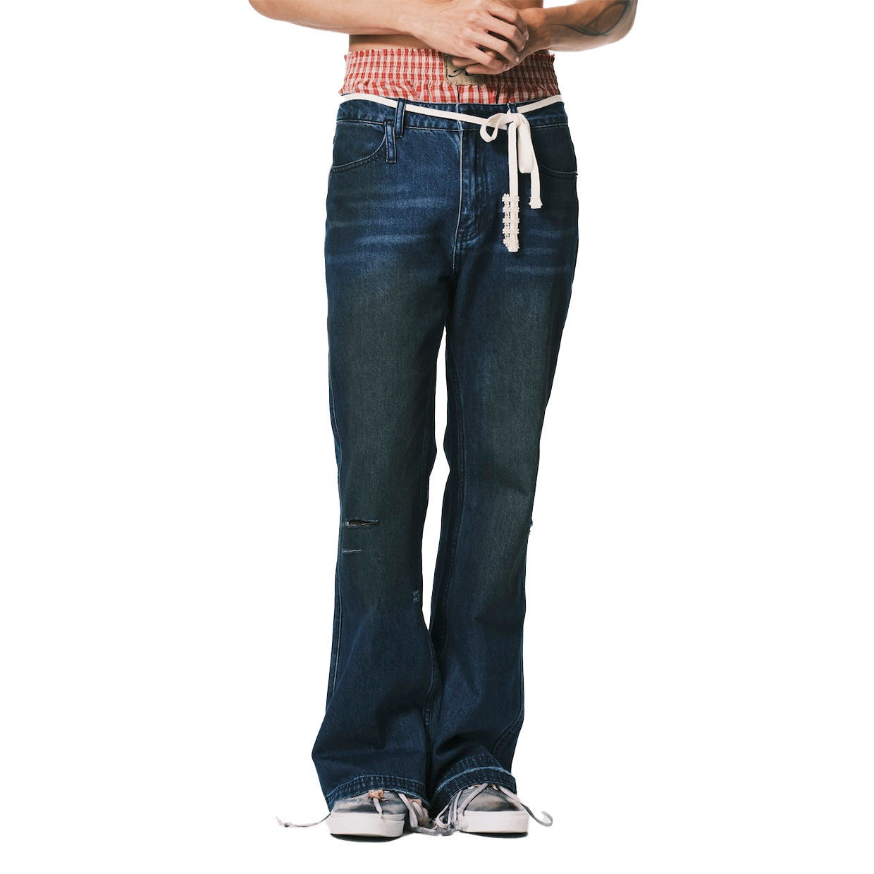 ANOWHEREMAN Dirty Wash Flared Jeans