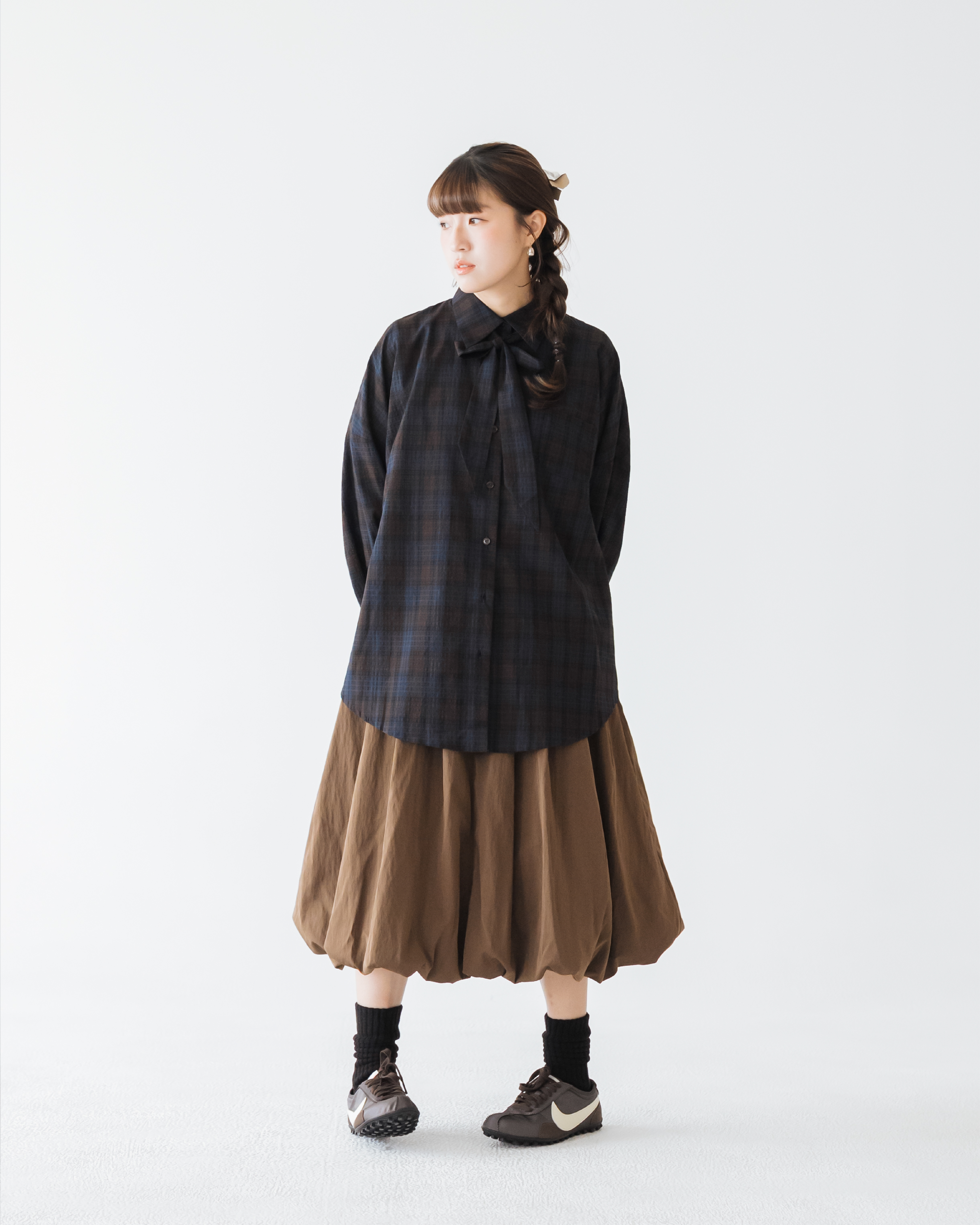 【 Kiki.co made 】Buckle Bubble Midi Skirt - Dark Brown 預覽
