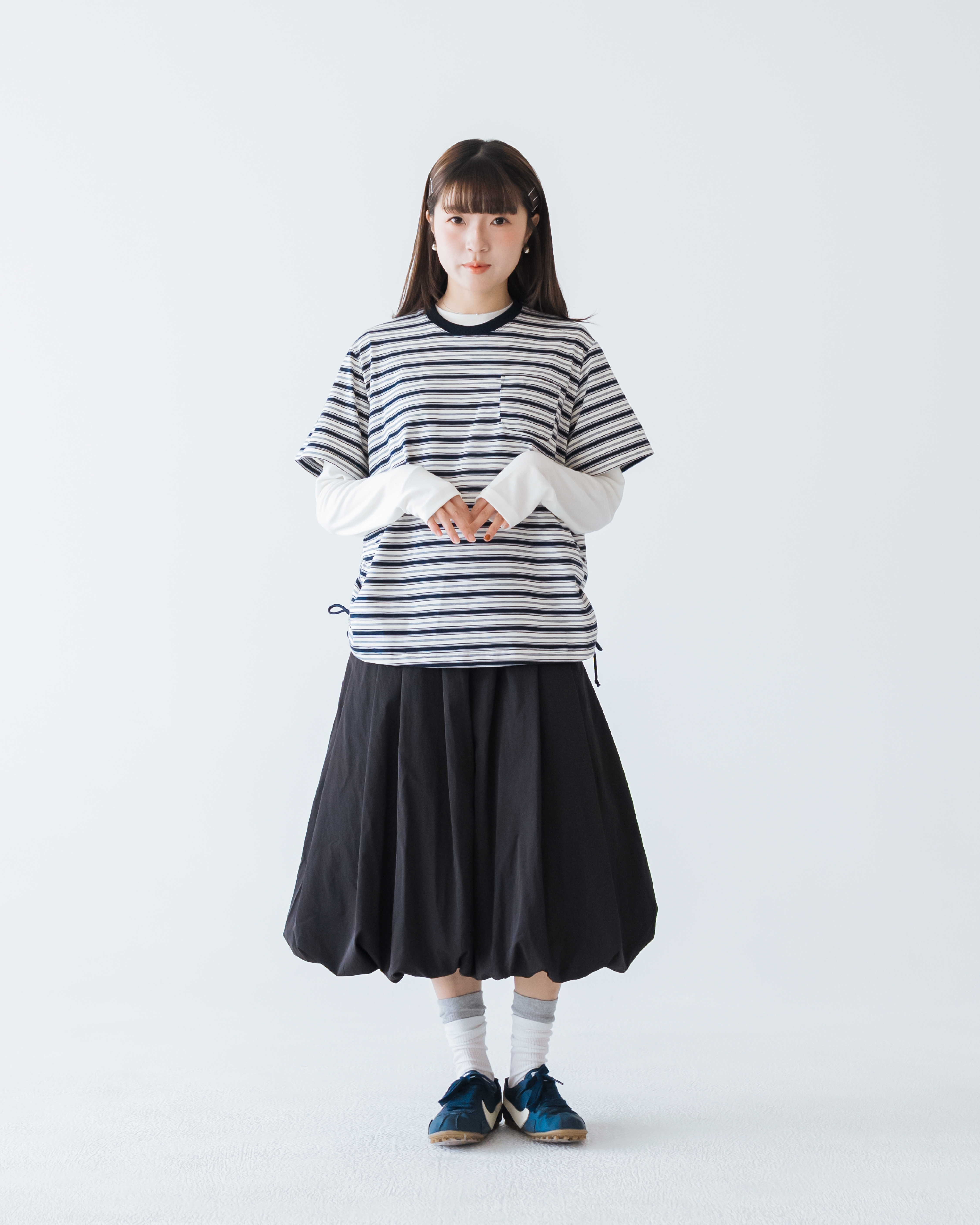 【 Kiki.co made 】Buckle Bubble Midi Skirt - Black 預覽