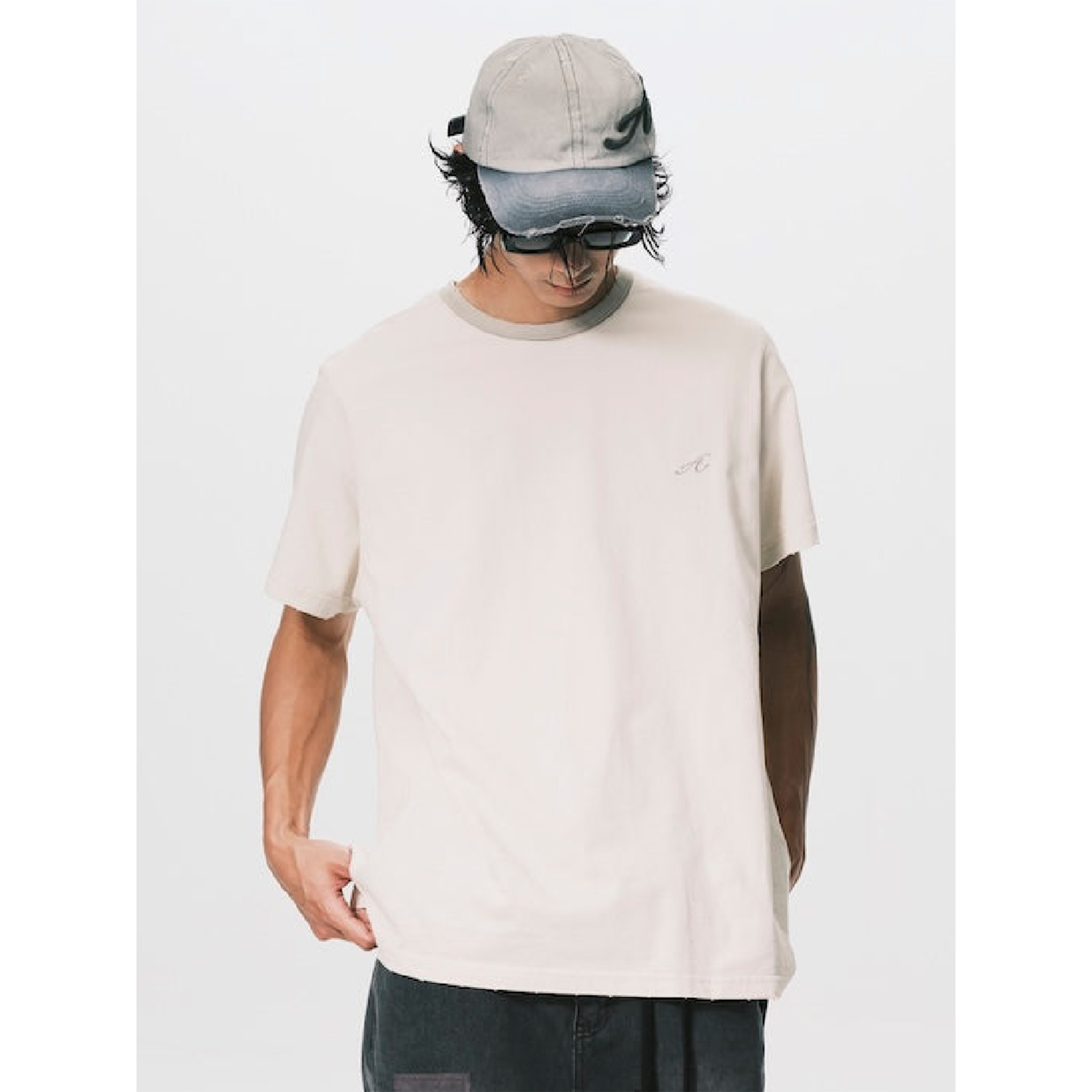 ANOWHEREMAN Contrast Collar Oversized Tee