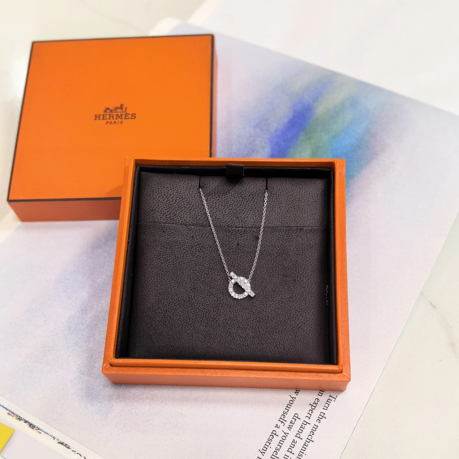 全新HERMES 小Q項鍊 H219310B 18K/750白金鑽石(17D0.46ct), Finesse Pendant NECKLACE, #BRAND NEW #香榭站正品