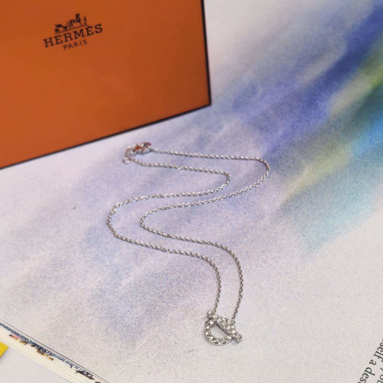 全新HERMES 小Q項鍊 H219310B 18K/750白金鑽石(17D0.46ct), Finesse Pendant NECKLACE, #BRAND NEW #香榭站正品