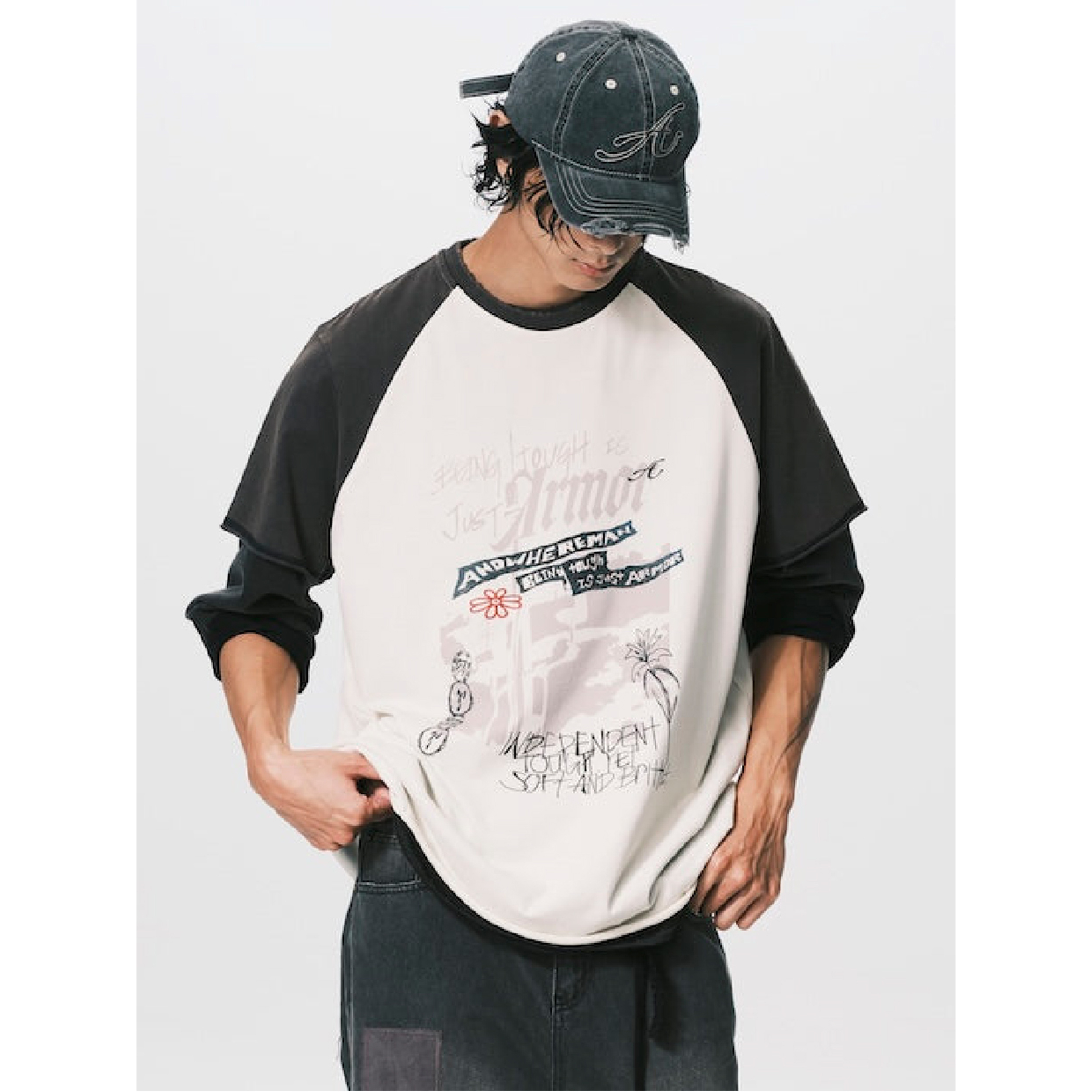 ANOWHEREMAN Print Raglan Sleeve Tee