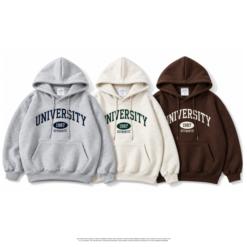美式 UNIVERSITY 1987 美式復古學院刺繡寬鬆落肩帽T