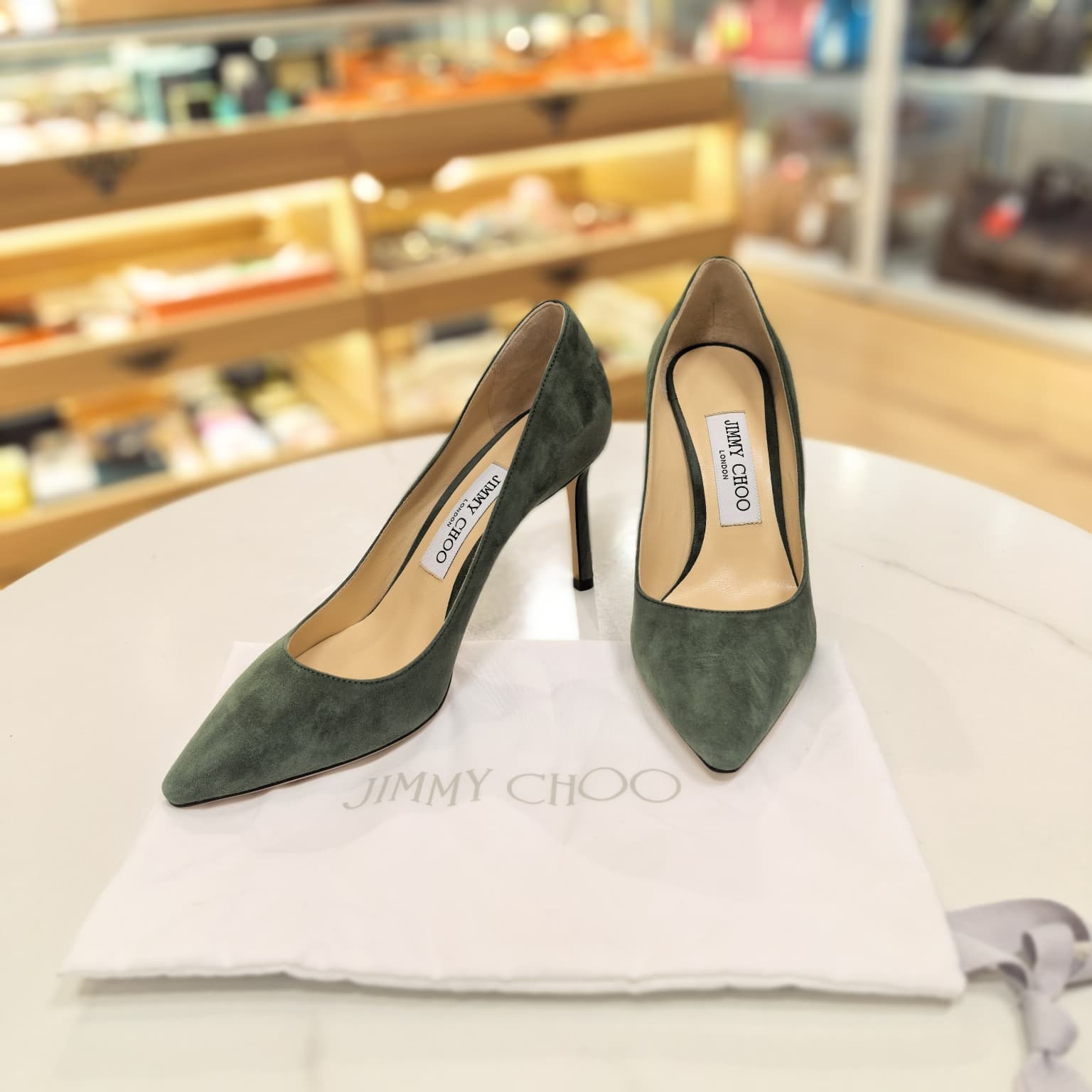 全新JIMMY CHOO高跟鞋37.5碼 8CM, 綠色麂皮,British Green #BRAND NEW #香榭站正品