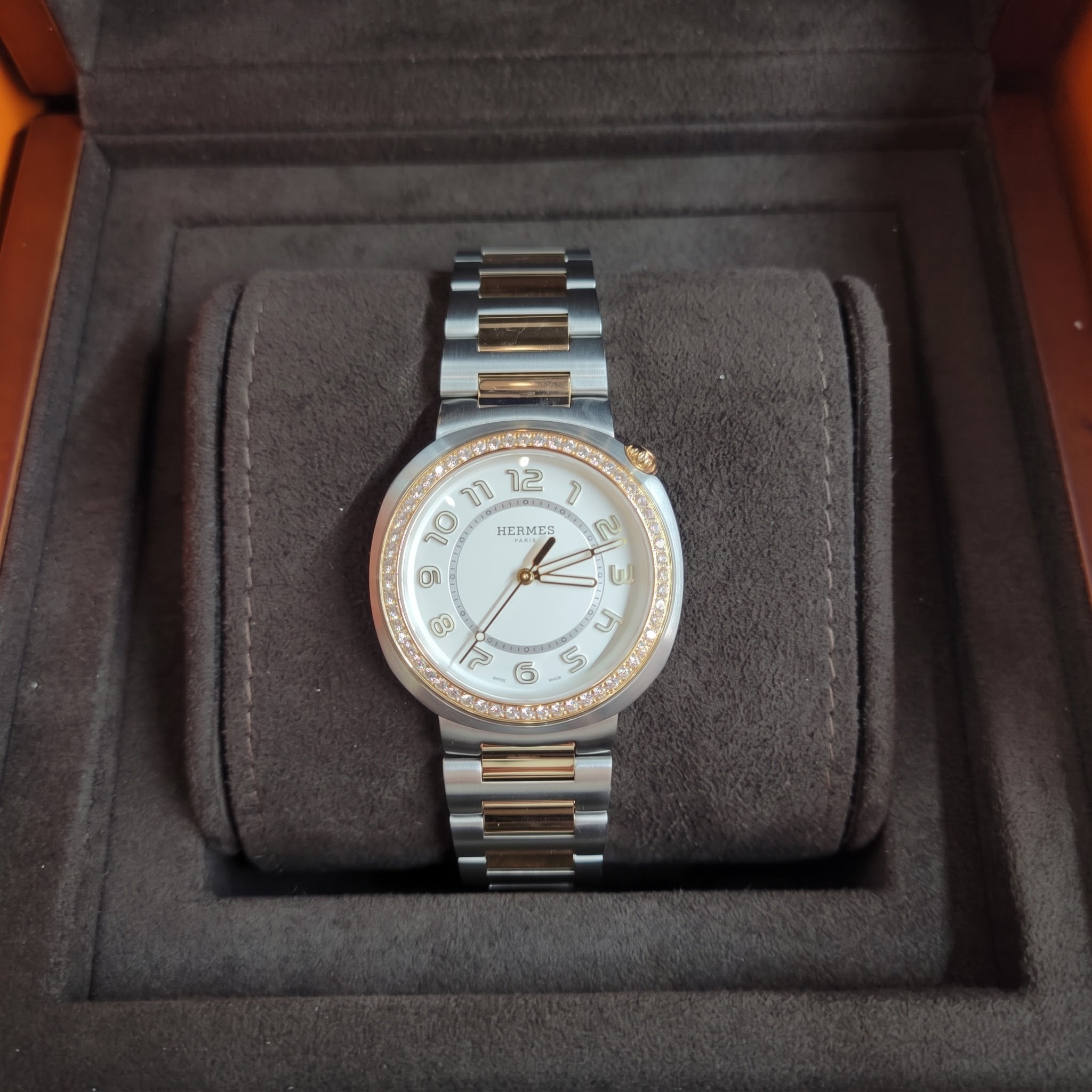 HERMES Cut watch Large model 36 mm rose gold/diamond 精鋼腕錶