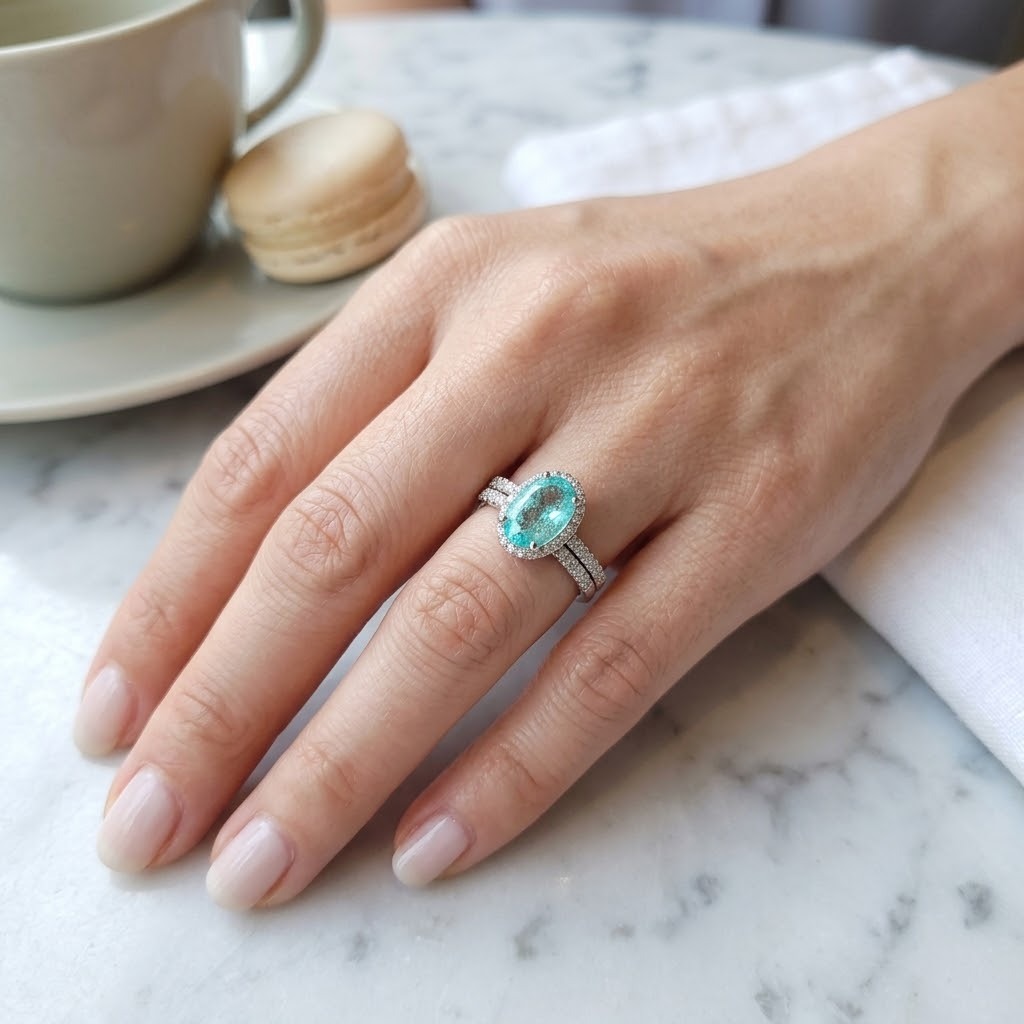 18K White Gold 1.51ct Paraiba and Diamonds Rings in a Set