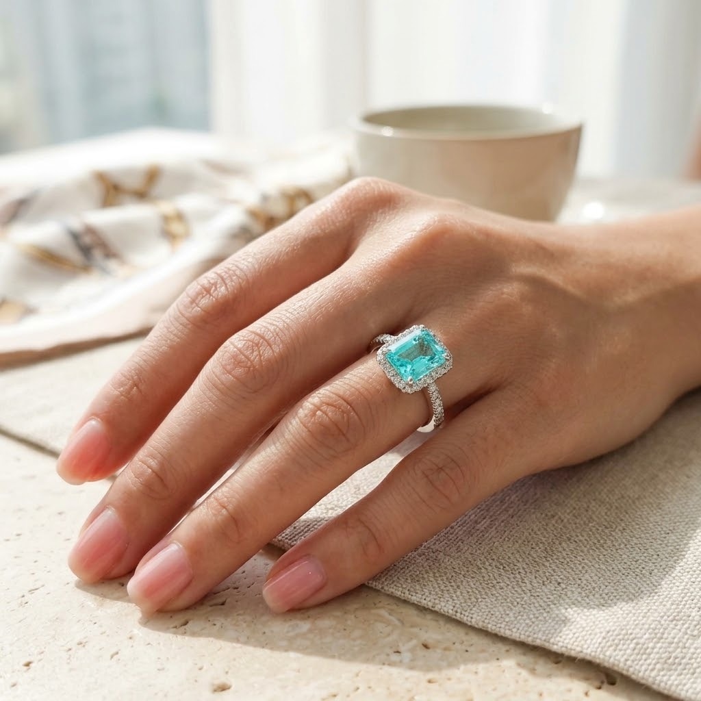 18K White Gold 1.65ct Paraiba and Diamond Ring