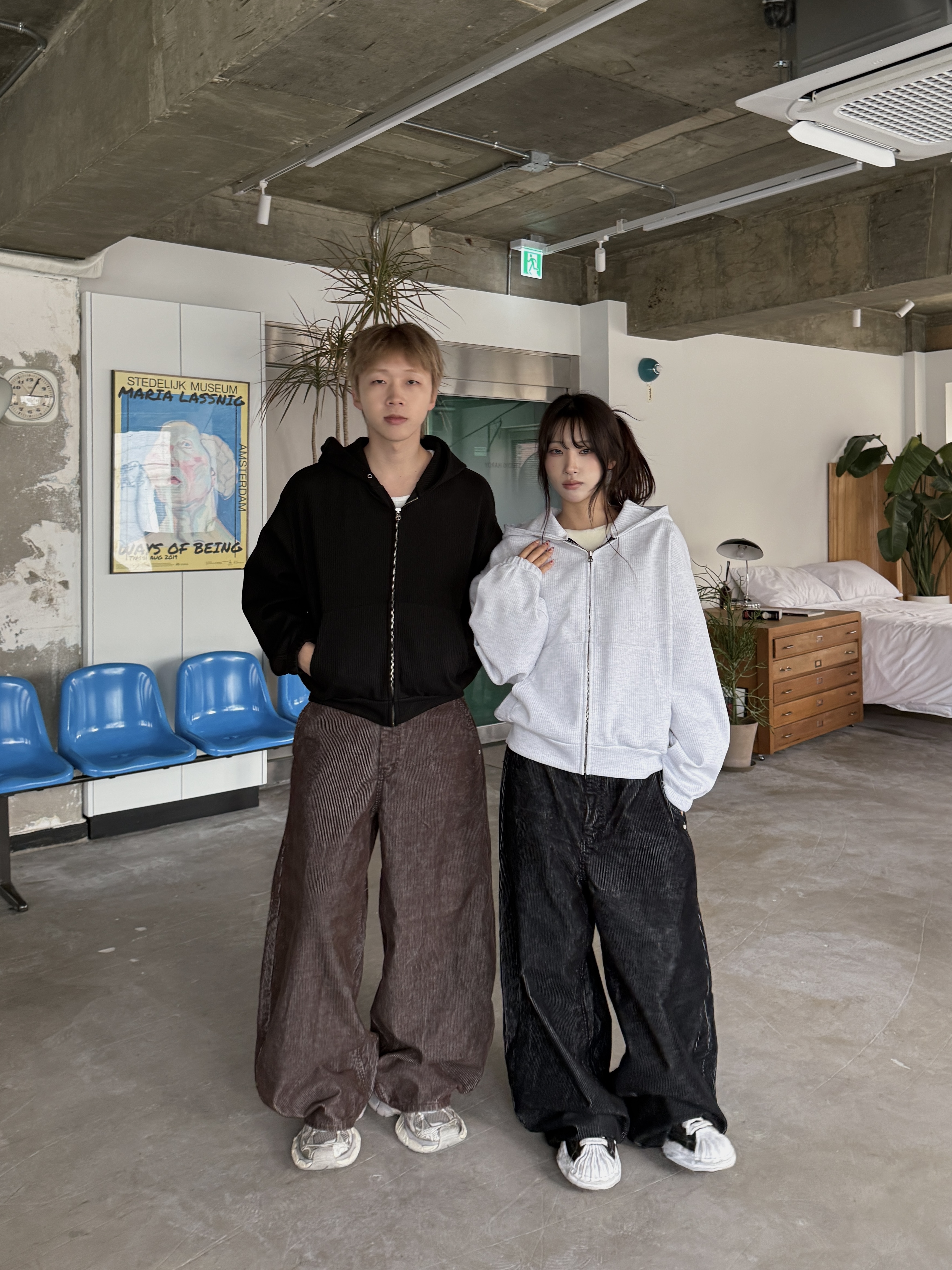 燈芯絨 條紋造型 闊腿 落地長褲