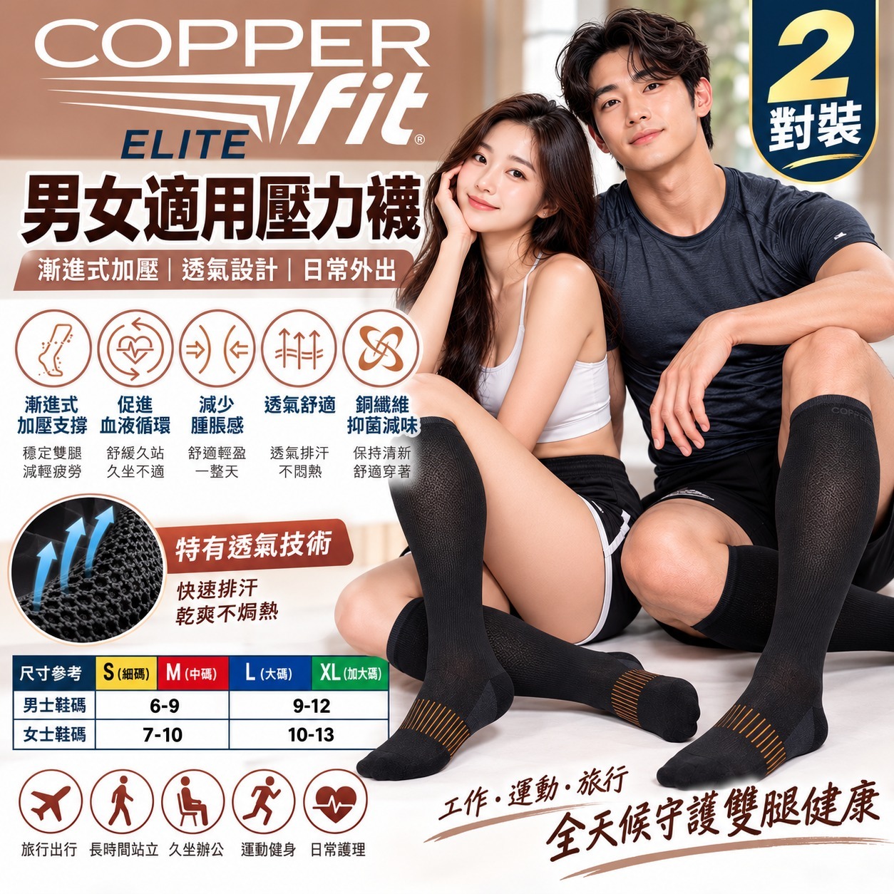【直播】Copper Fit LX1021809 機能壓力襪 (2對)
