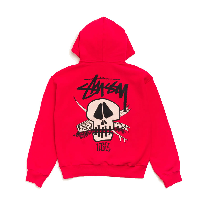 Stussy FRESH FOILS HOODIE GARMENT DYED RED 骷髏 長袖 連帽T 紅色 1925216-RD [台灣現貨]