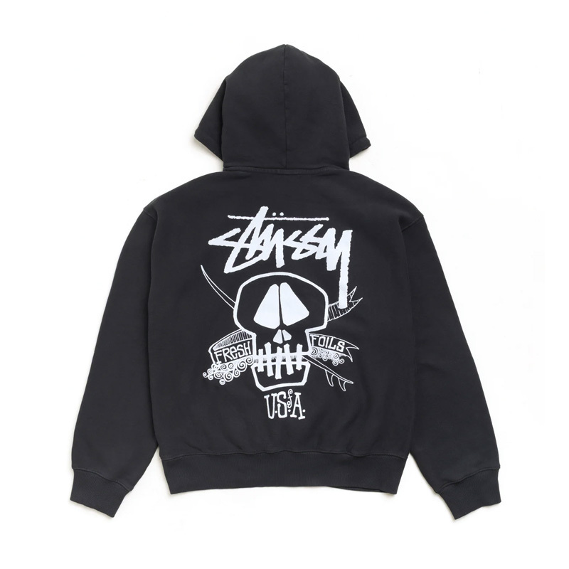 Stussy FRESH FOILS HOODIE GARMENT DYED BLACK 骷髏 長袖 連帽T 黑色 1925216-FK [台灣現貨]