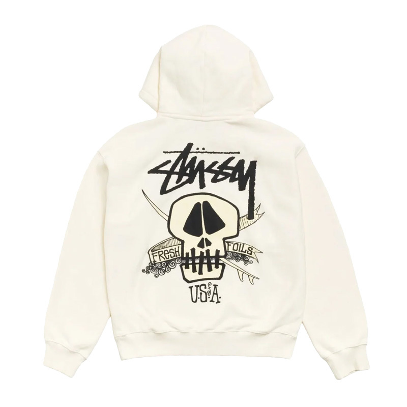 Stussy FRESH FOILS HOODIE GARMENT DYED BONE 骷髏 長袖 連帽T 白色 1925216-BE [台灣現貨]