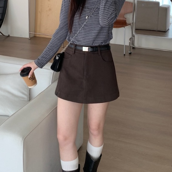 A21 本命時髦 微刷絨皮帶褲裙 #4582