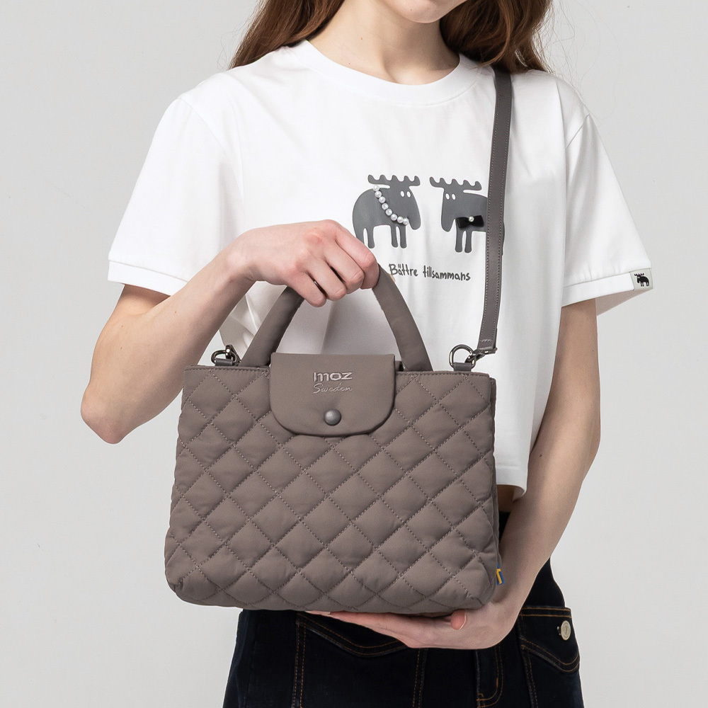 Swedish Cloud Bag Collection | Water-Repellent Quilted "Cloud" Crossbody Bag with Dual Compartments (Elephant Gray)