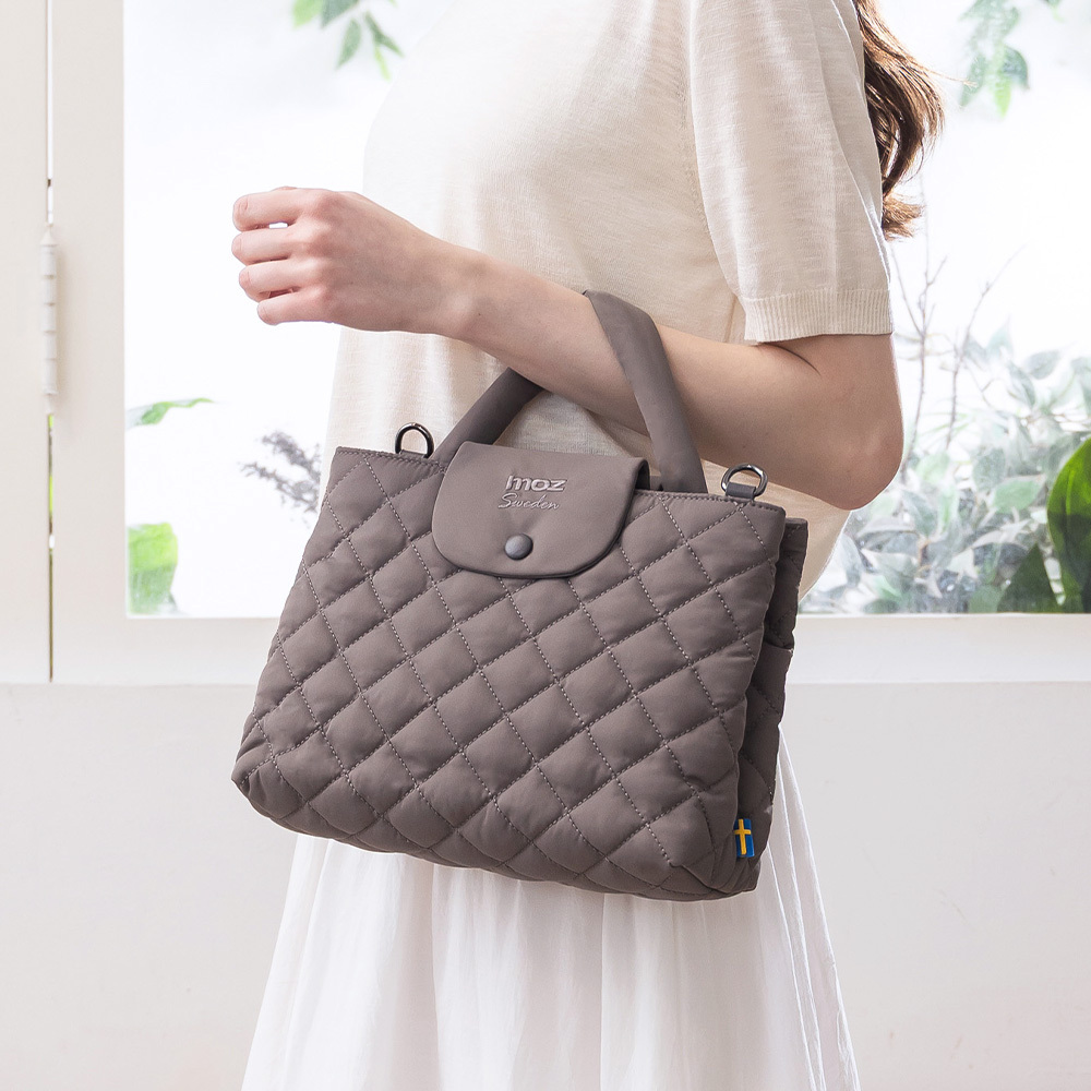 Swedish Cloud Bag Collection | Water-Repellent Quilted "Cloud" Crossbody Bag with Dual Compartments (Elephant Gray)