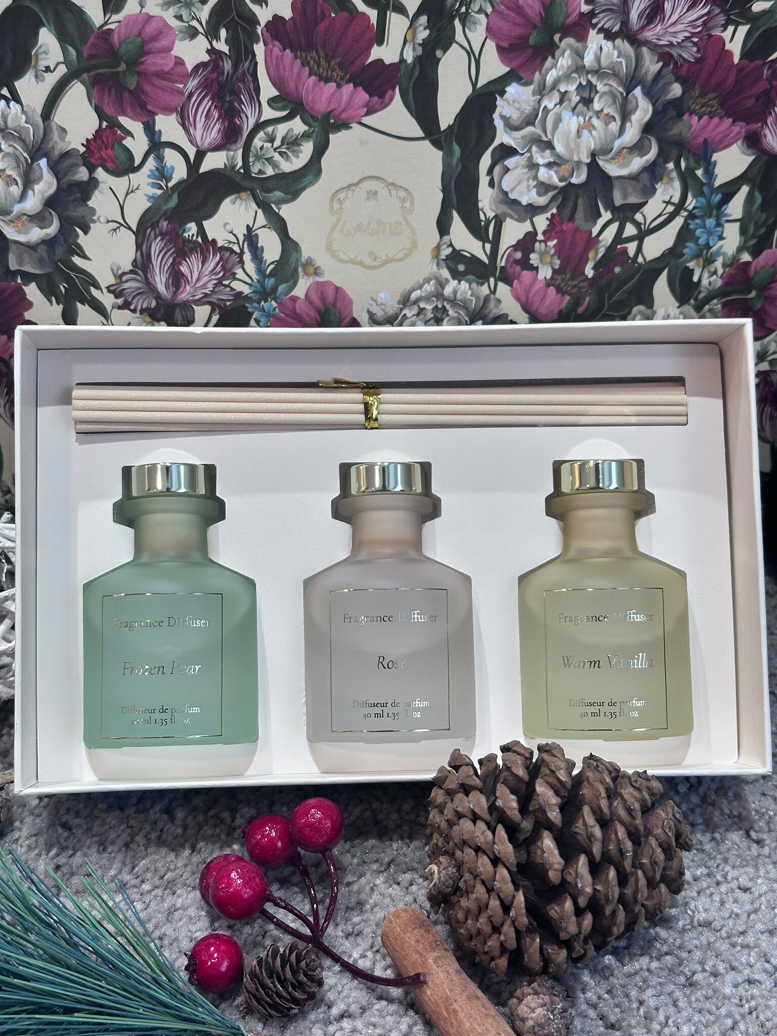 WW113 Laline 迷你擴香瓶三件禮盒裝  40ml X3個 (凍梨+玫瑰+日光香草)  Mini Diffuser Trio (Frozen Pear+Rose+Warm Vanilla)
