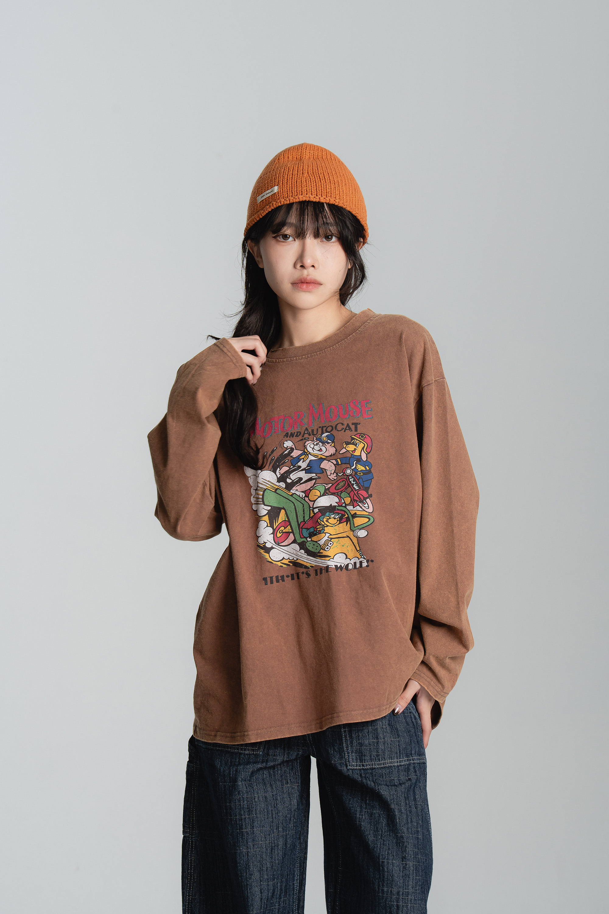 水洗卡通哺哺長袖上衣 4色