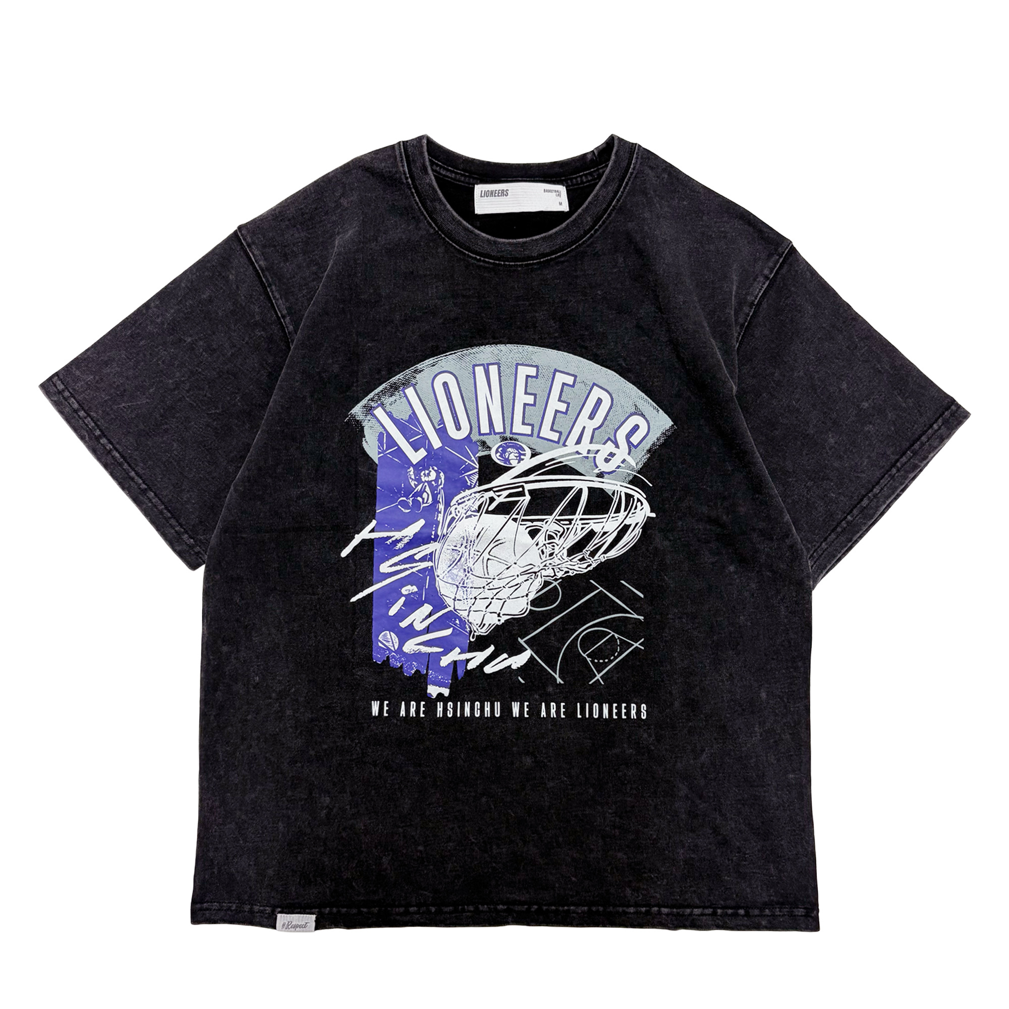 26-27 復古籃網水洗短TEE｜黑
