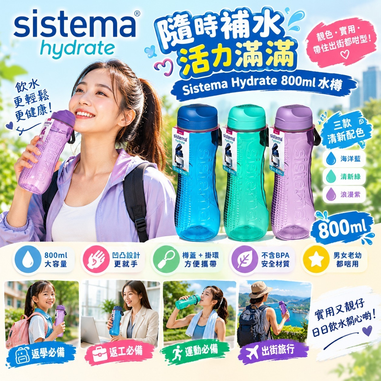 紐西蘭製 Sistema 運動水樽 800ml
