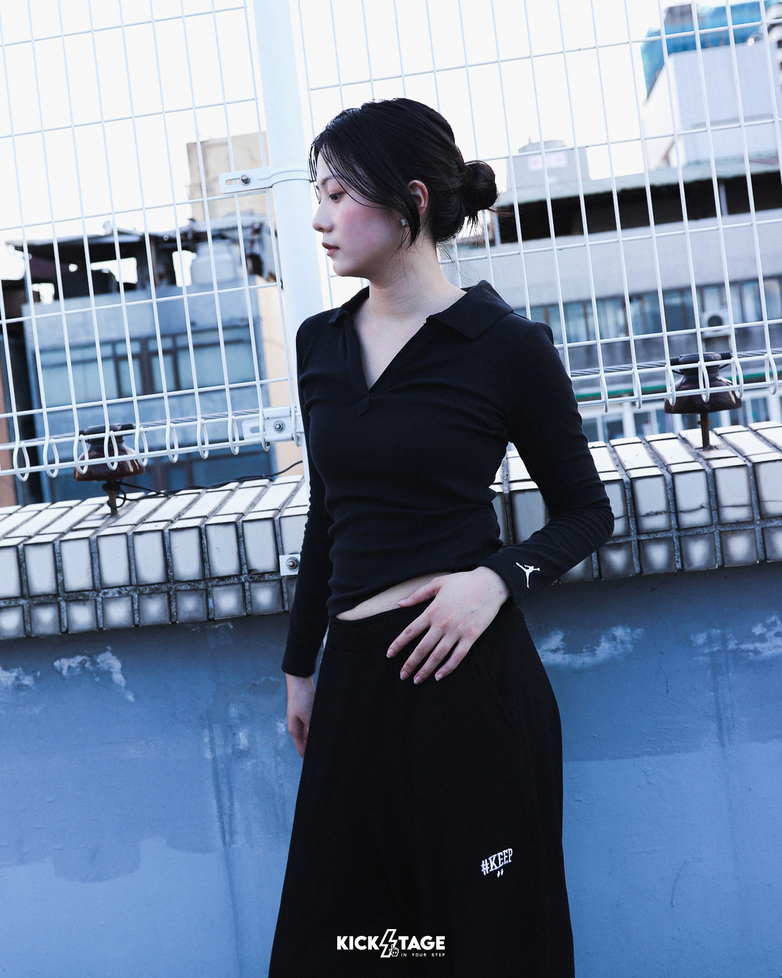 女款 NIKE AS W J LS KNIT TOP HO 2 黑色 V領 羅紋 修身 喬丹 POLO衫 長T【FV7192-010】NKTF
