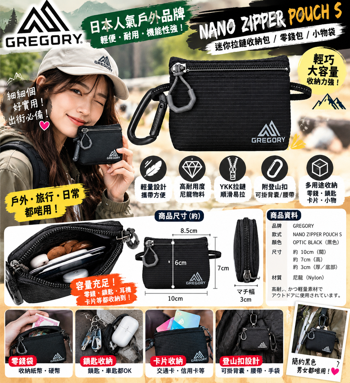 【預購】J102202 GREGORY NANO ZIPPER POUCH S 迷你拉鏈零錢包