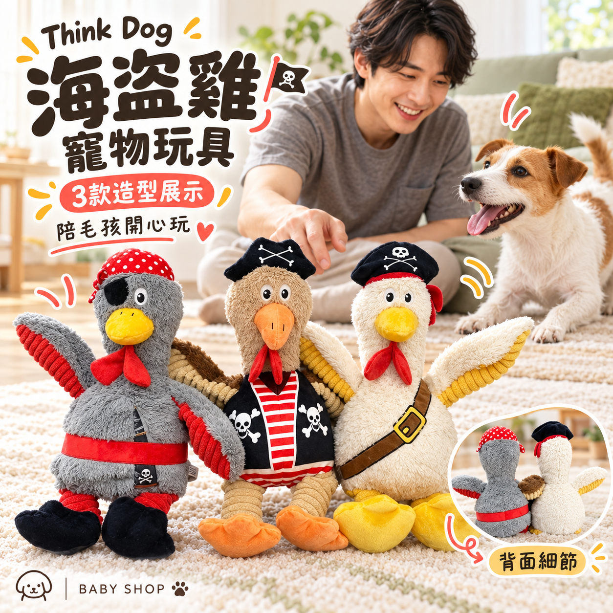 【預購】JM102223 Think Dog 海盜雞寵物玩具