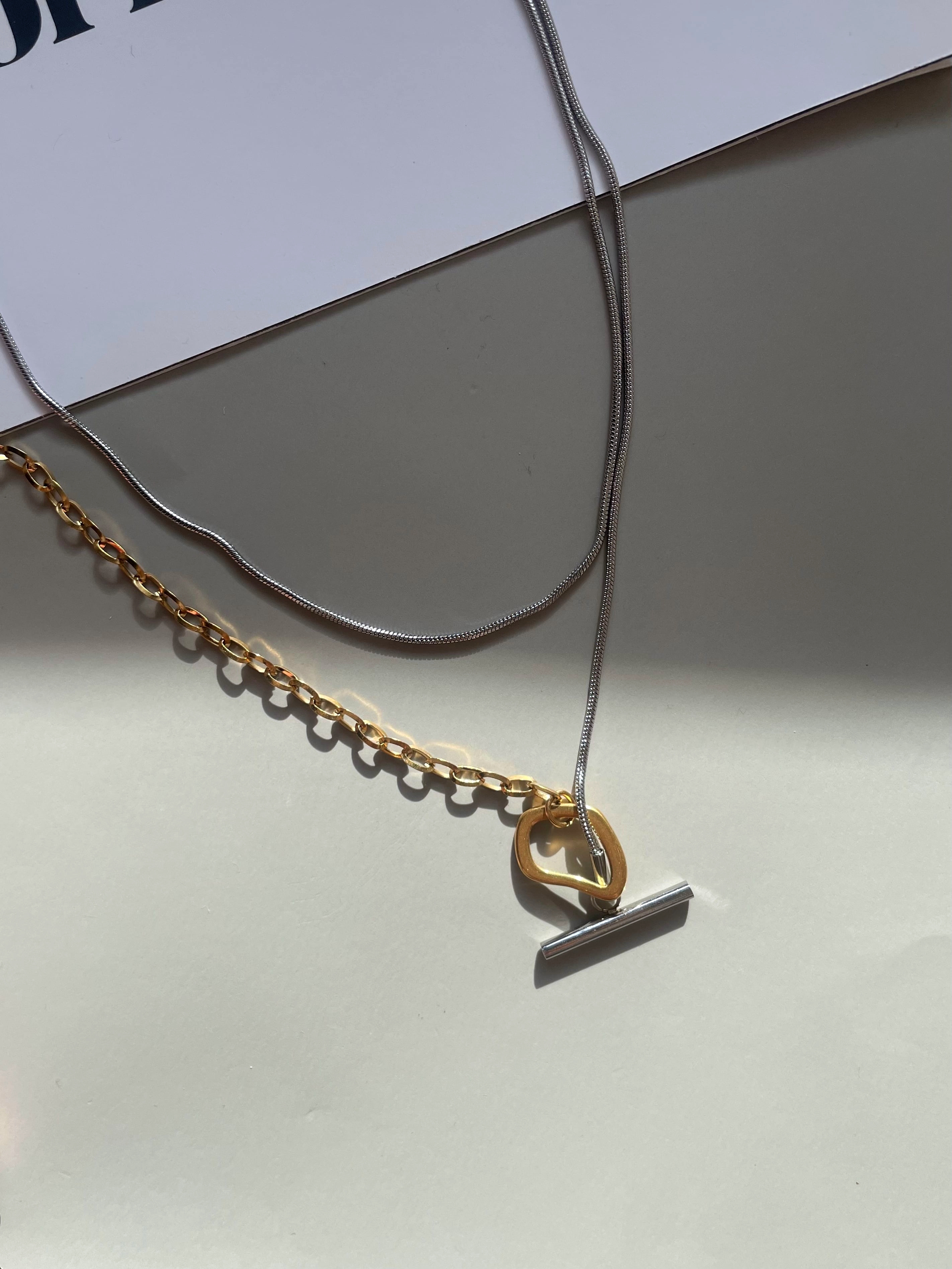 two tone switch layer necklace