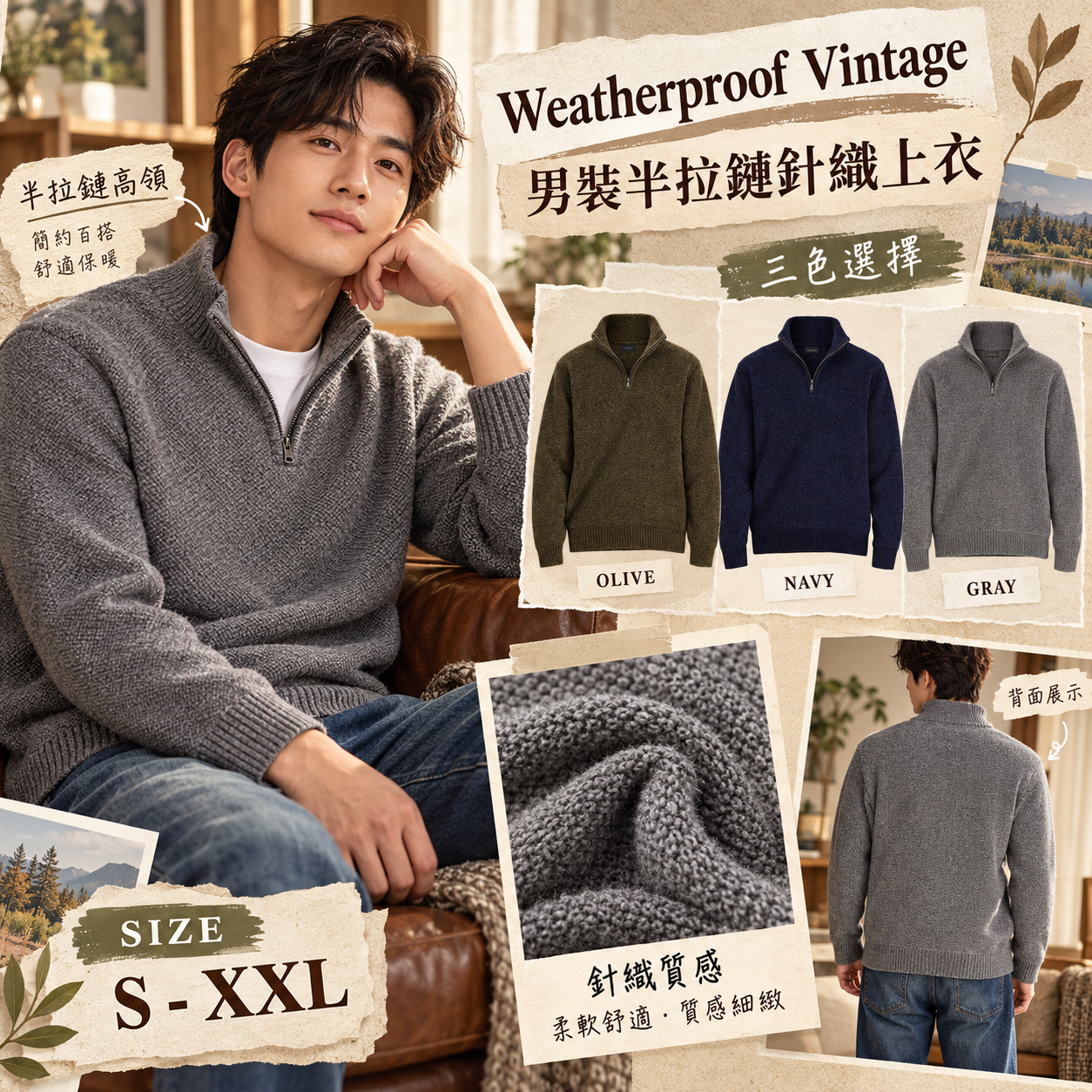 【預購】Weatherproof Vintage N102221 男裝半拉鏈長袖上衣