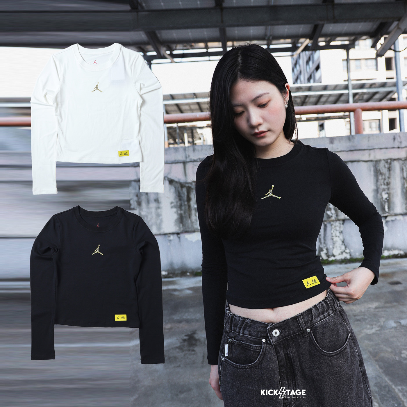 女款 NIKE AS W J LS TMID GFX TEE RLT 白色 黑色 喬丹 短版 修身 休閒 運動 長T【IX8041】NKTF