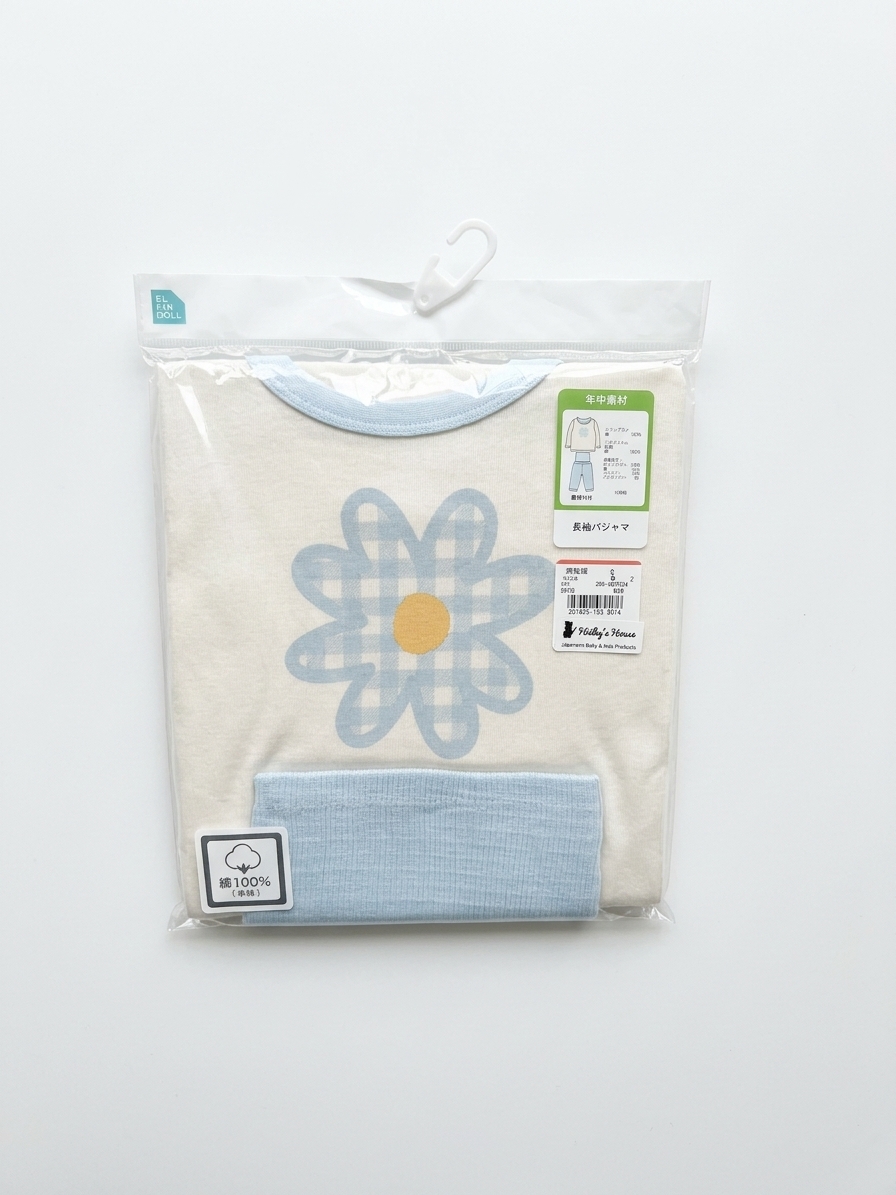 【Nishimatsuya】100% Cotton Blue Plaid Daisy High-Waist Belly Guard Kids Pajamas Set