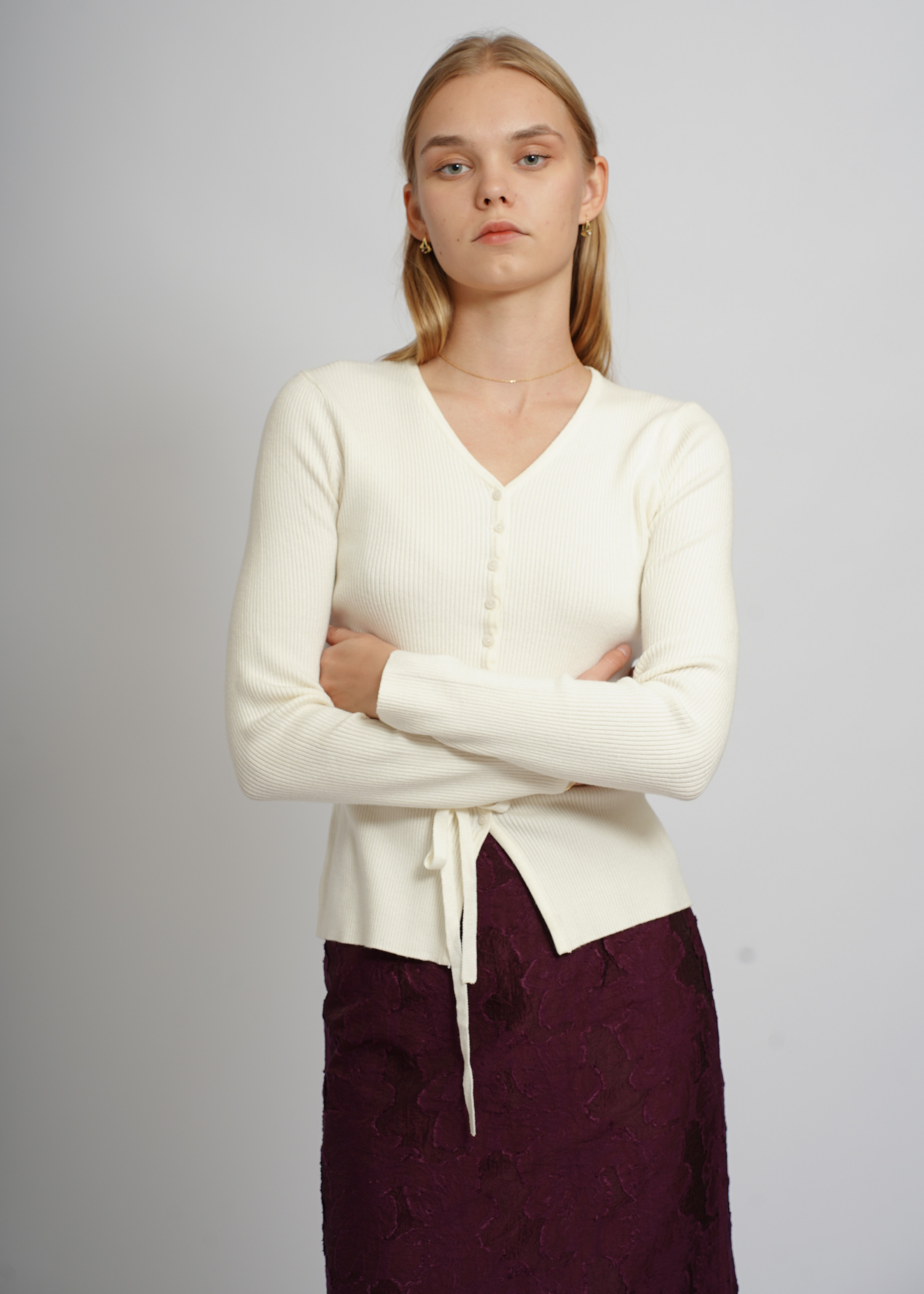 Ribbed tie-waist Top - White
