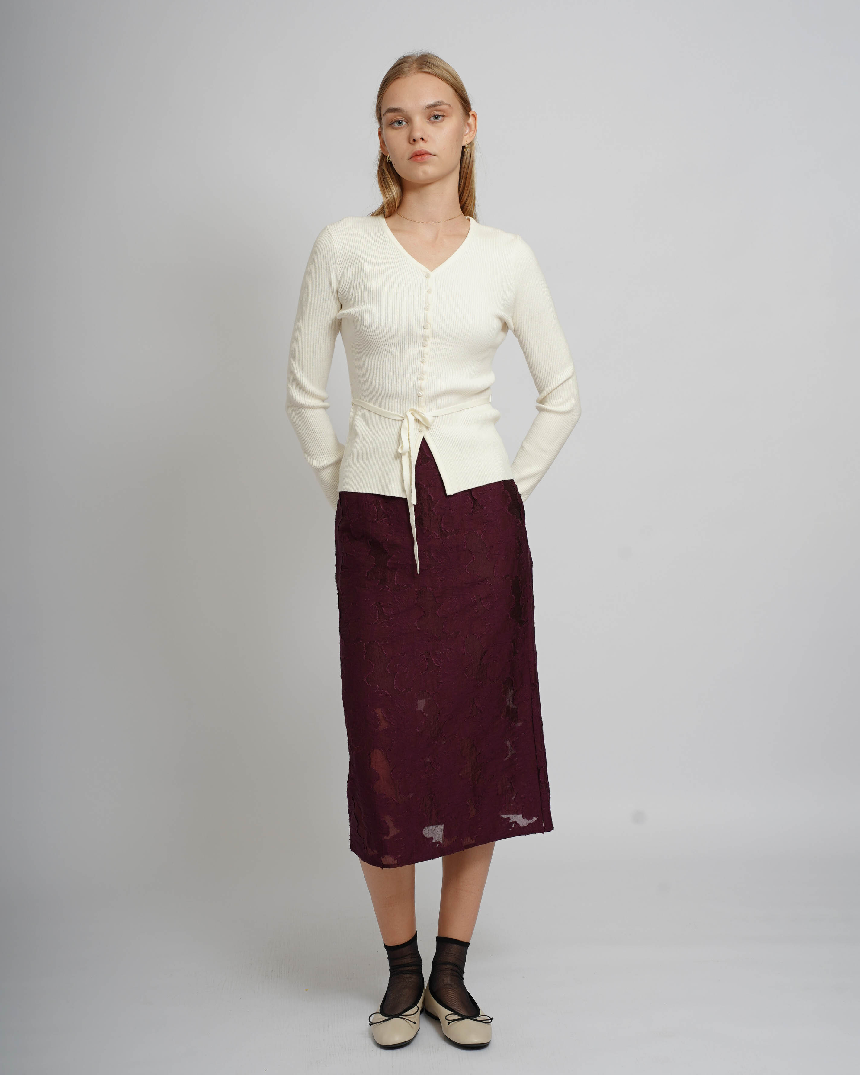 Ribbed tie-waist Top - White