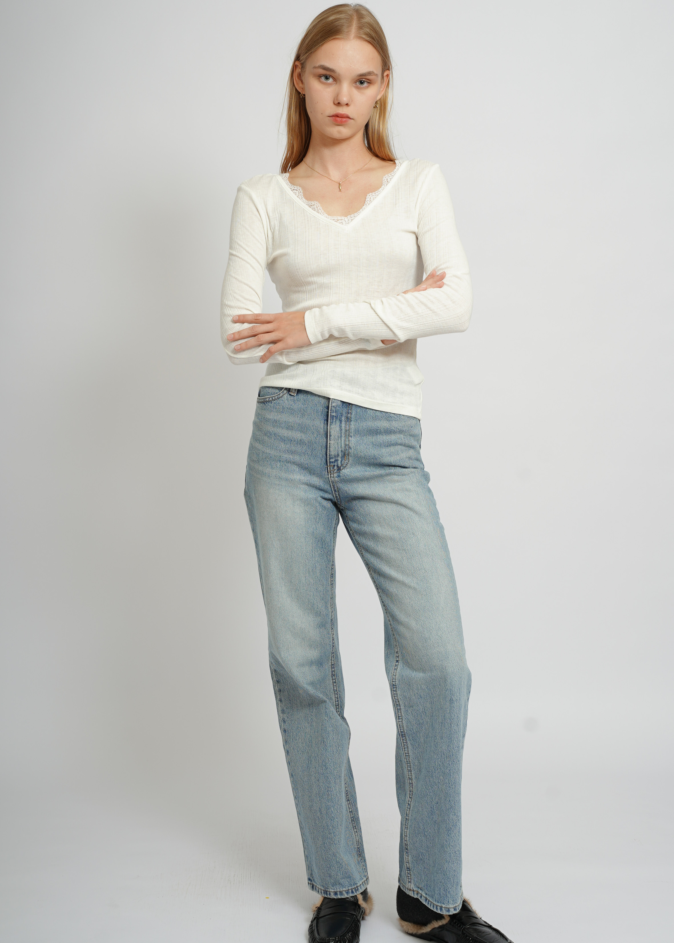 Lace V-Neck Top - White