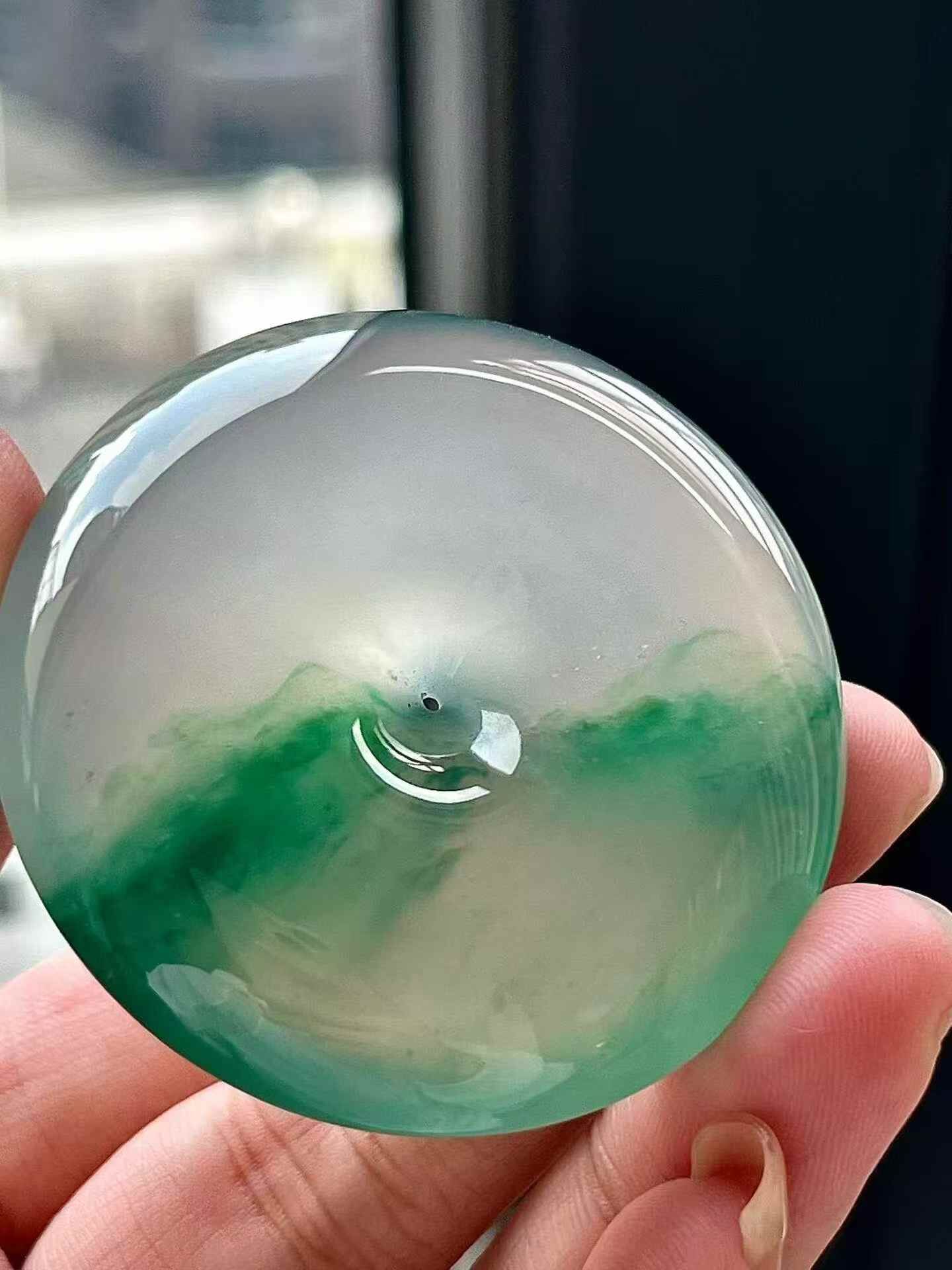 翡翠飄花平安扣 (47.4mm直徑),天然翡翠A玉, 緬甸玉, Jade, Jadeite